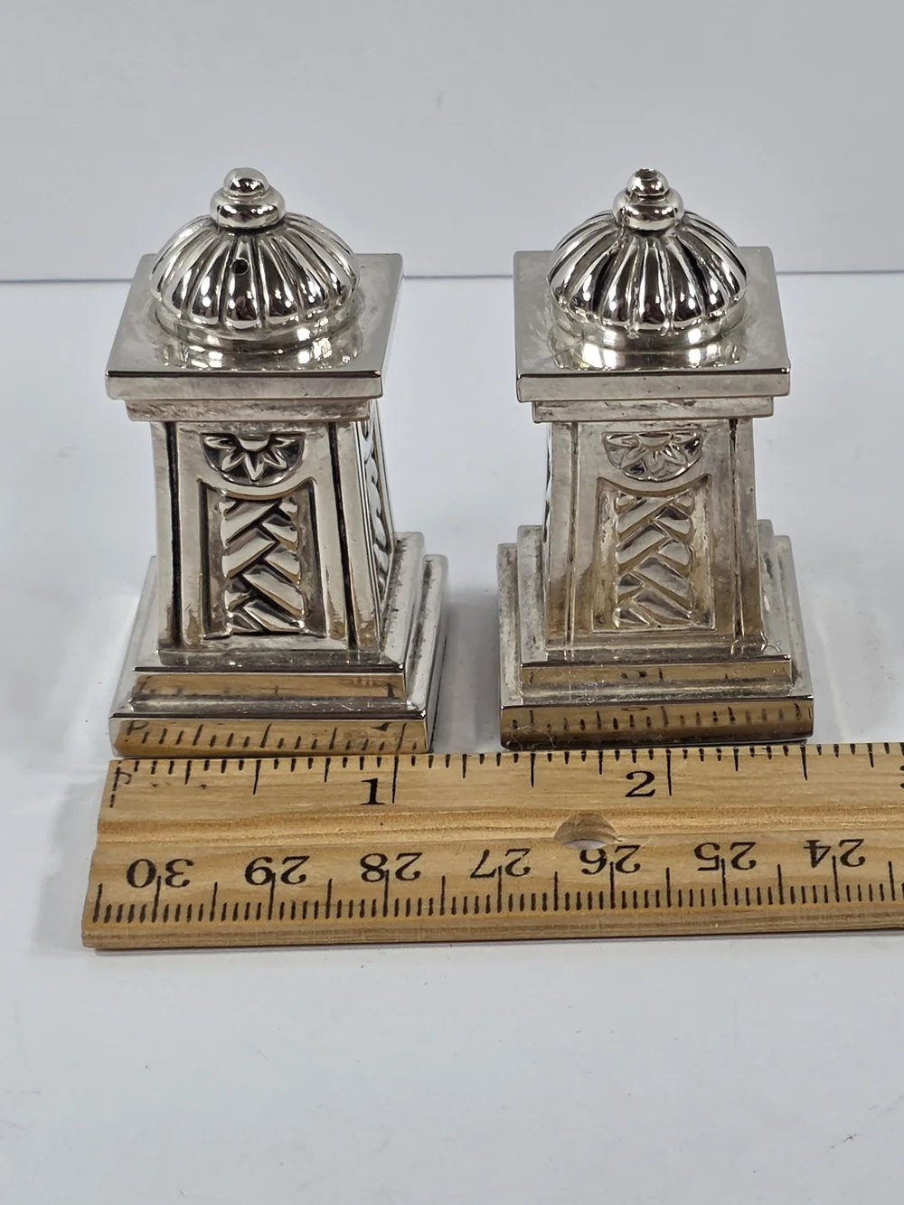 Vintage Silver Plated Art Deco Pillar Salt And Pepper Shakers Serving Set